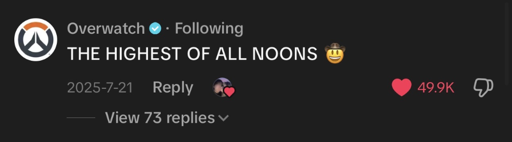 Overwatch comment: The highest of all noons